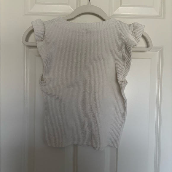 Girls' White Ribbed Ruffle Sleeve Tank Top - Picture 2 of 2